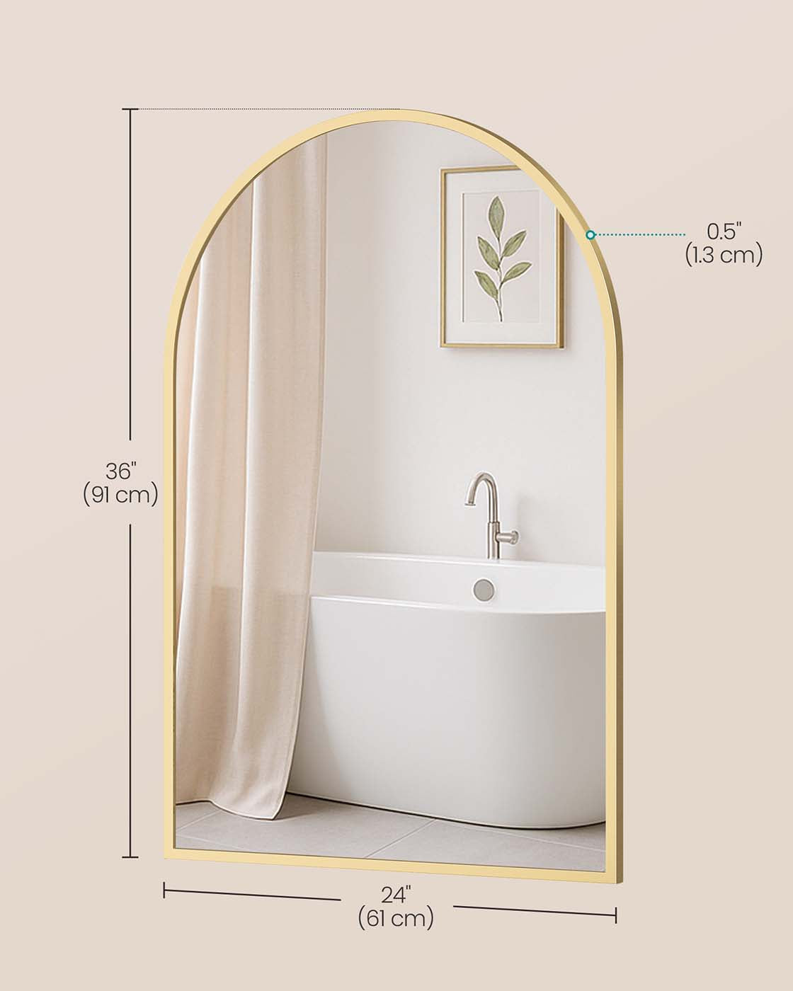 Arched Wall Mirror – Aluminium – Ink Black – Safety Film, Easy Installation