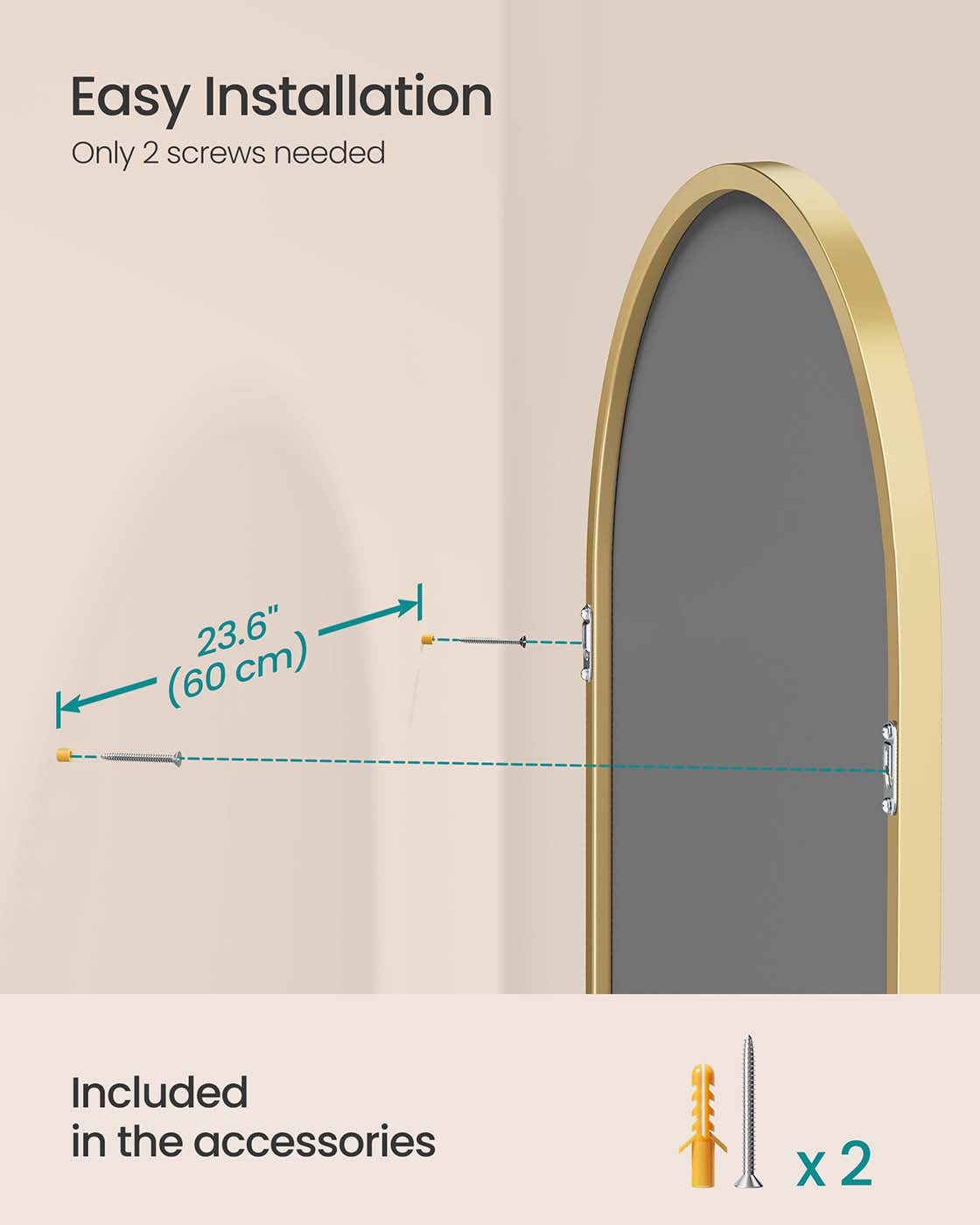 Arched Wall Mirror – Aluminium – Ink Black – Safety Film, Easy Installation