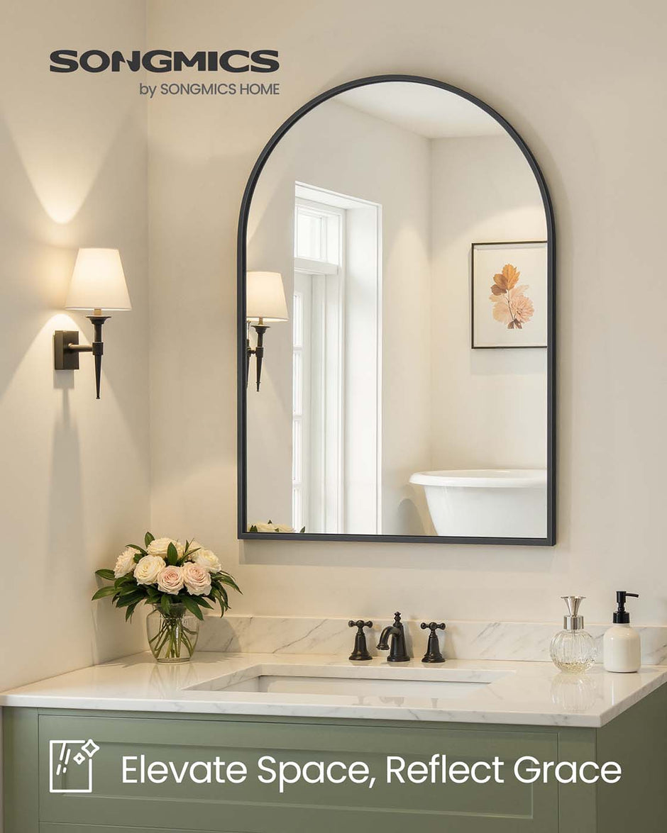 Arched Wall Mirror – Aluminium – Ink Black – Safety Film, Easy Installation