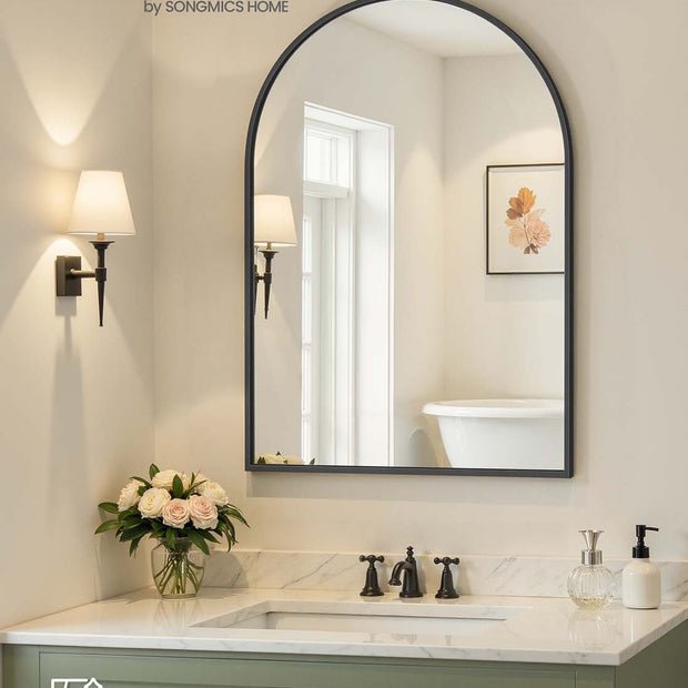 Arched Wall Mirror – Aluminium – Ink Black – Safety Film, Easy Installation