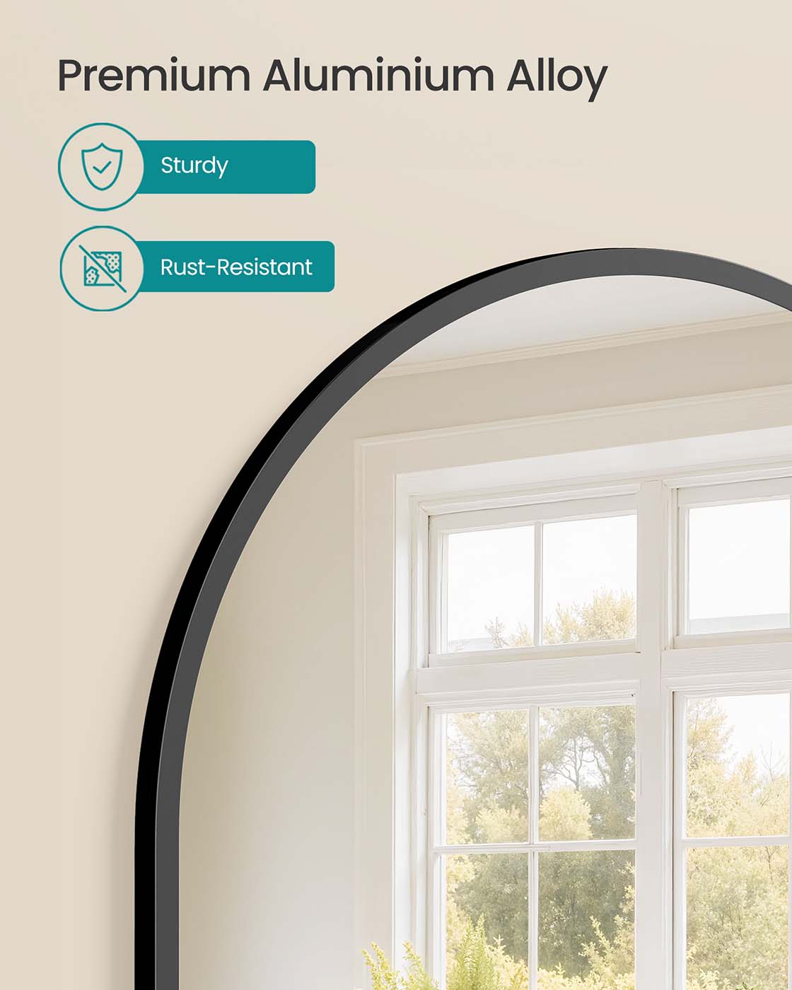 Arched Wall Mirror – Aluminium – Ink Black – Safety Film, Easy Installation
