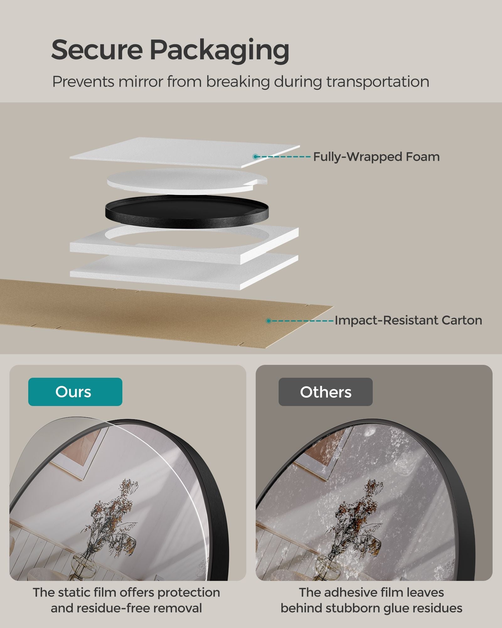 Round Wall Mirror – Metal – 50 cm – Easy to Install, Modern Design