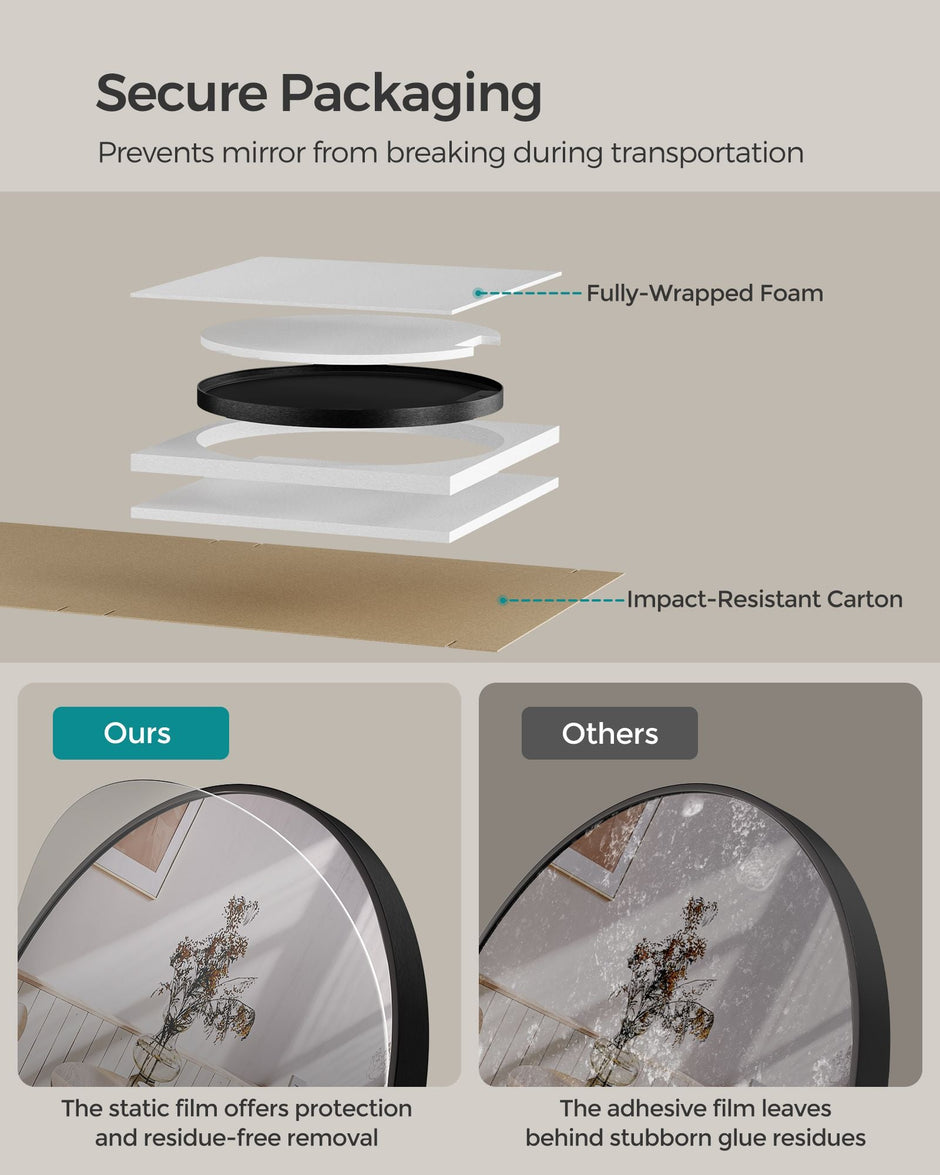 Round Wall Mirror – Metal – 50 cm – Easy to Install, Modern Design