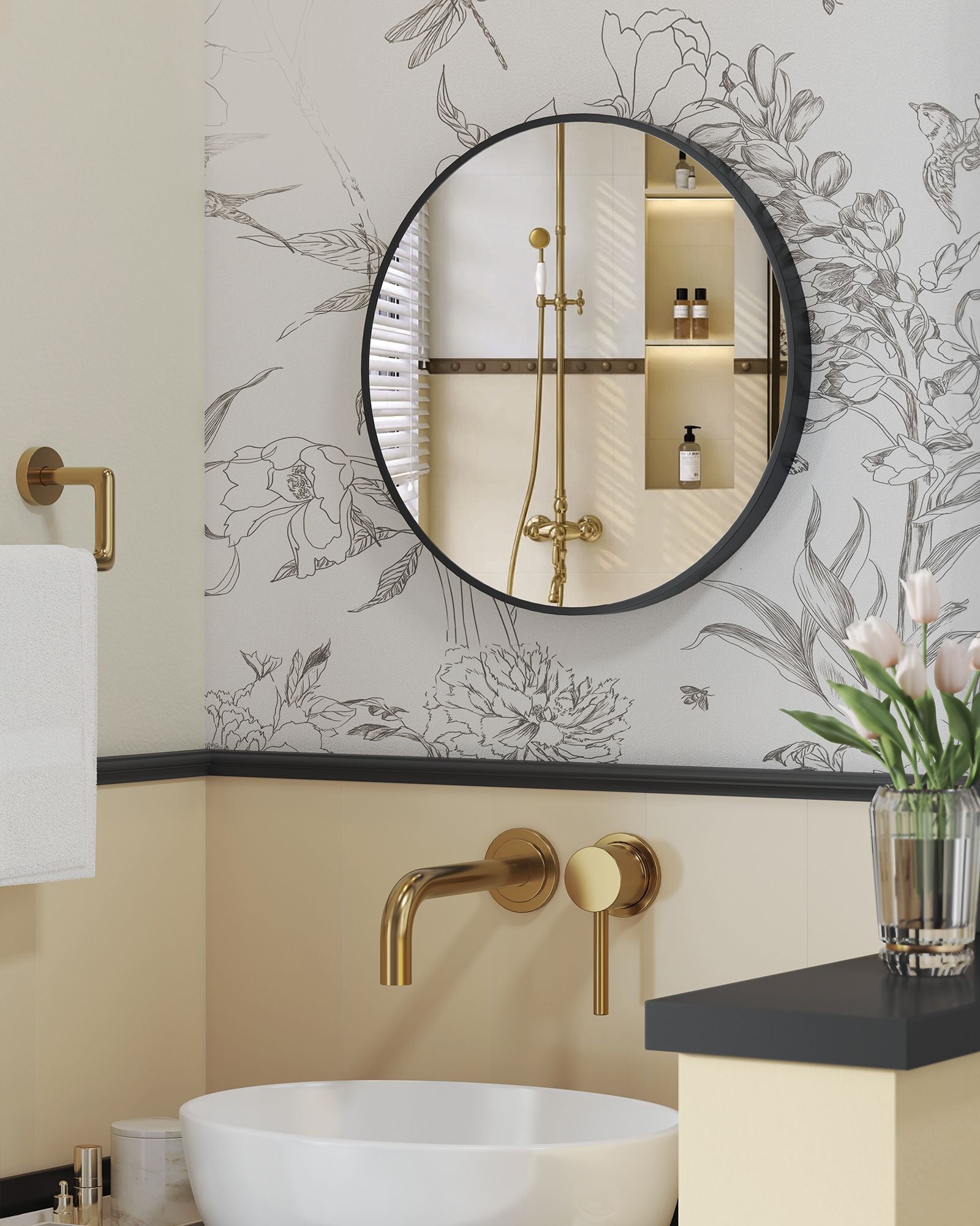 Round Wall Mirror – Metal – 50 cm – Easy to Install, Modern Design