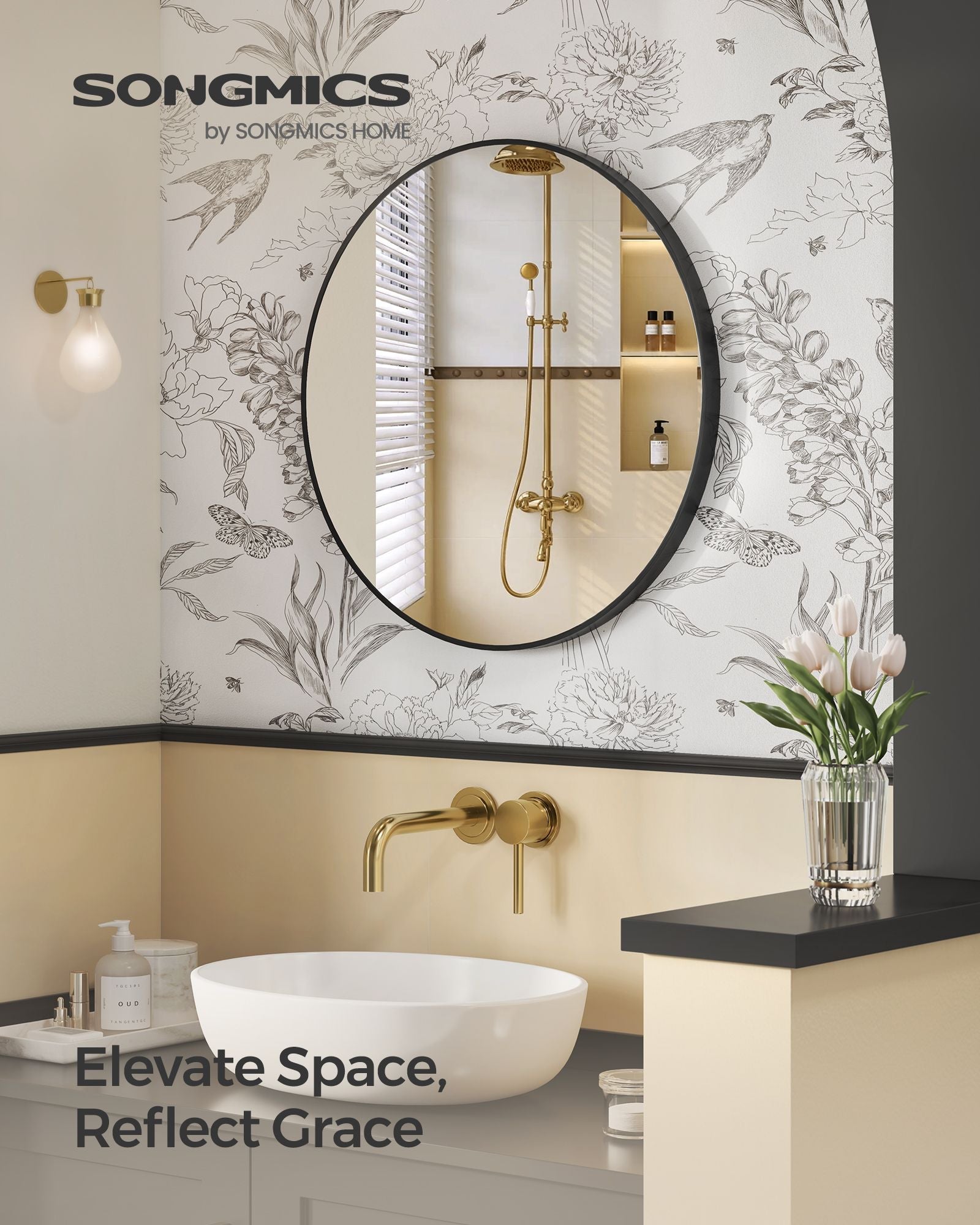 Round Wall Mirror – Metal – 76 cm – Modern Design, Easy to Install