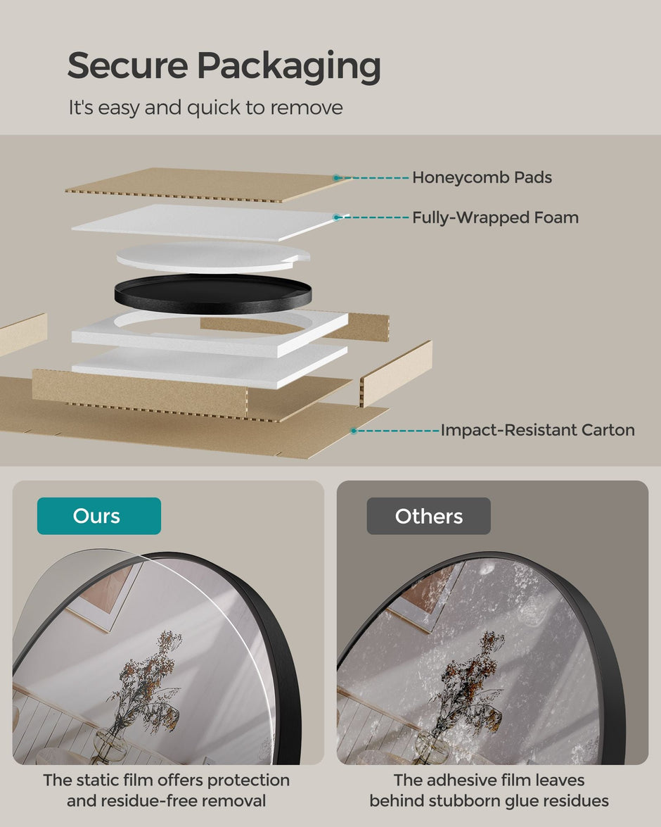 Round Wall Mirror – Metal – 76 cm – Modern Design, Easy to Install