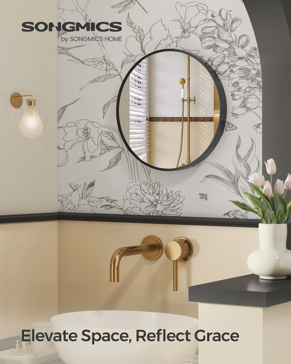 Round Wall Mirror – Metal – 40.7 cm – Easy to Install, Modern Design