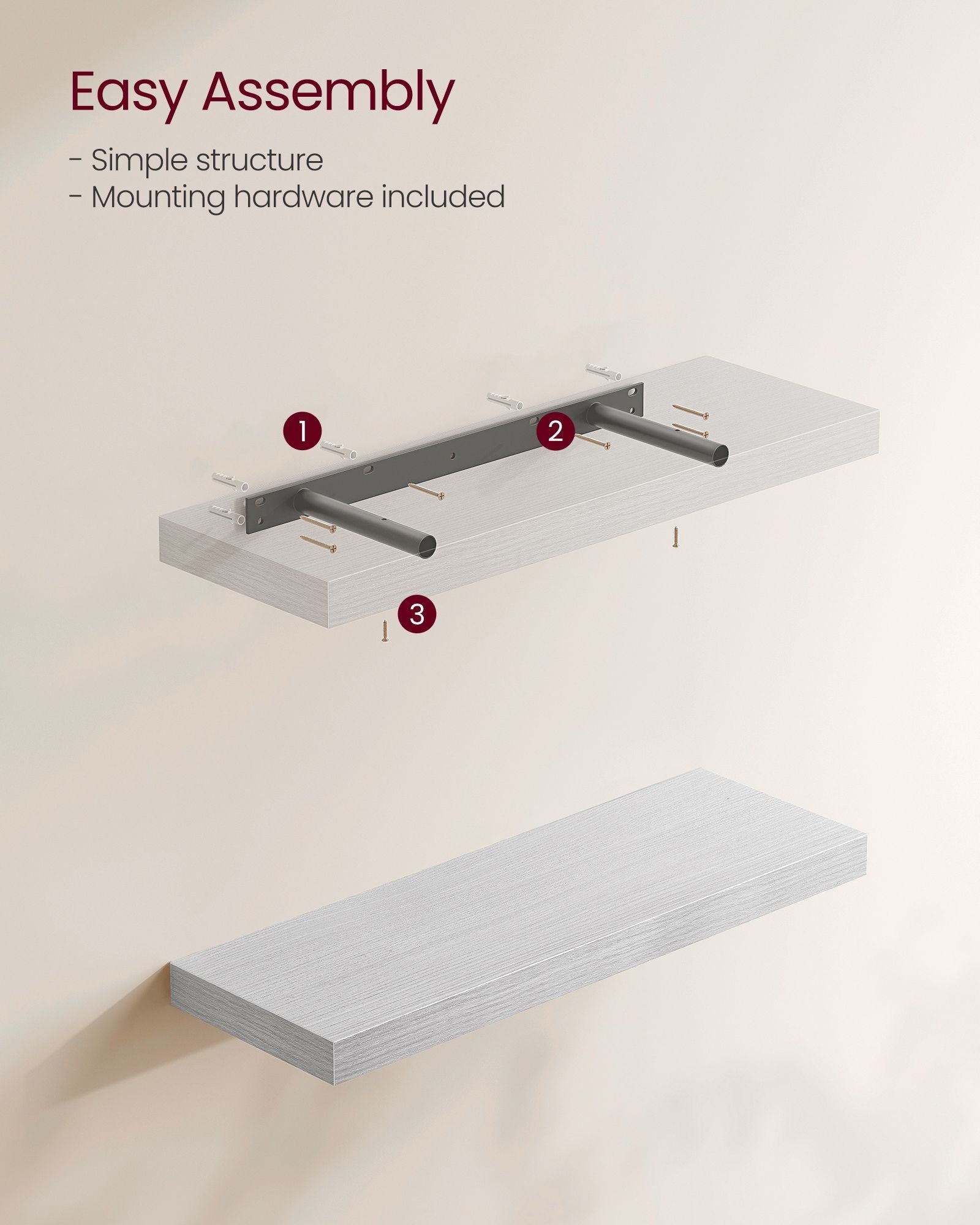 Floating Wall Shelf – Engineered Wood – Maple White – Versatile Display for Décor and Picture Frames