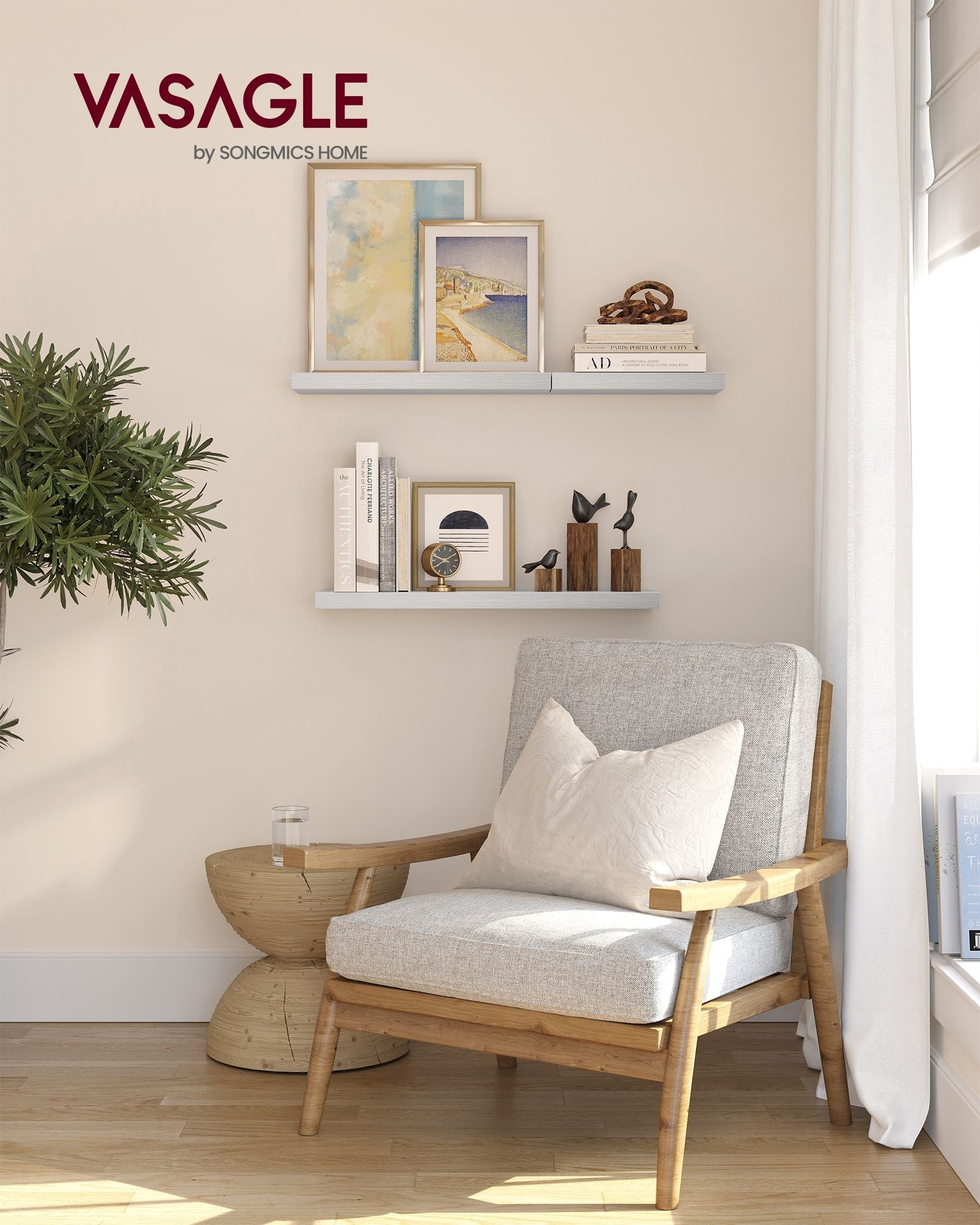 Floating Wall Shelf – Wood – Maple White – Versatile Display for Home Decor