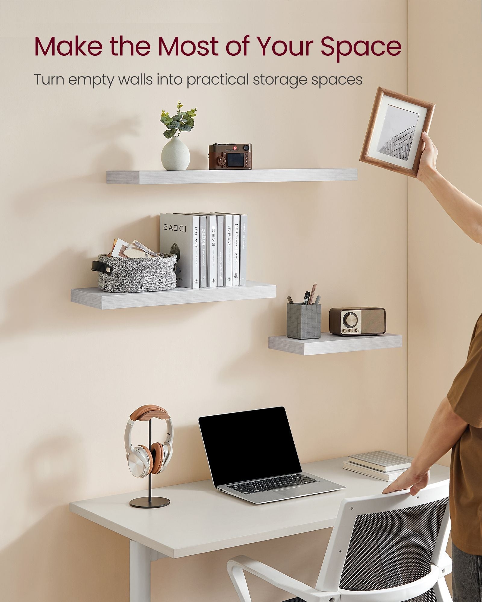 Floating Wall Shelf – Wood – Maple White – Versatile Display for Home Decor