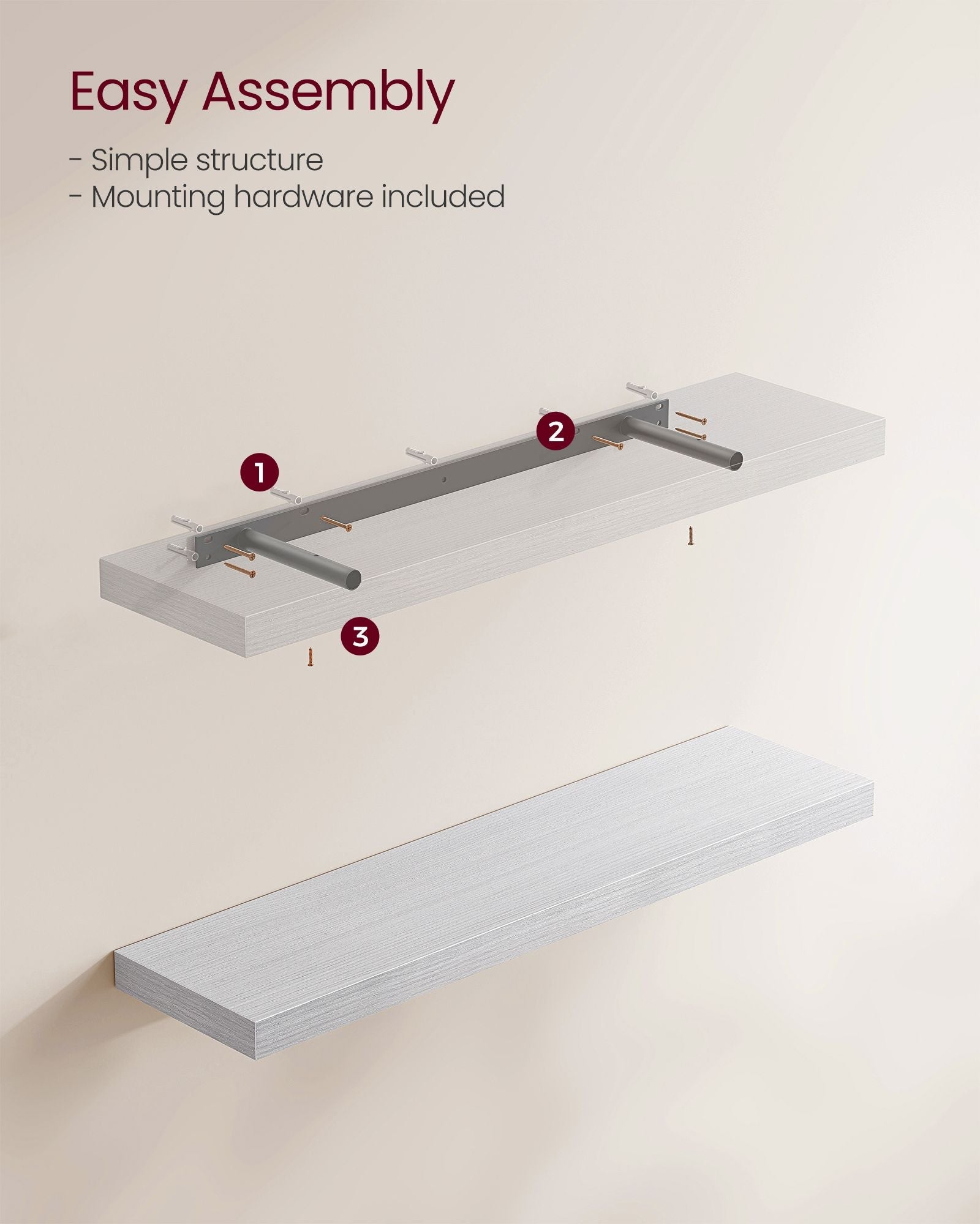 Floating Wall Shelf – Wood – Maple White – Versatile Display for Home Decor