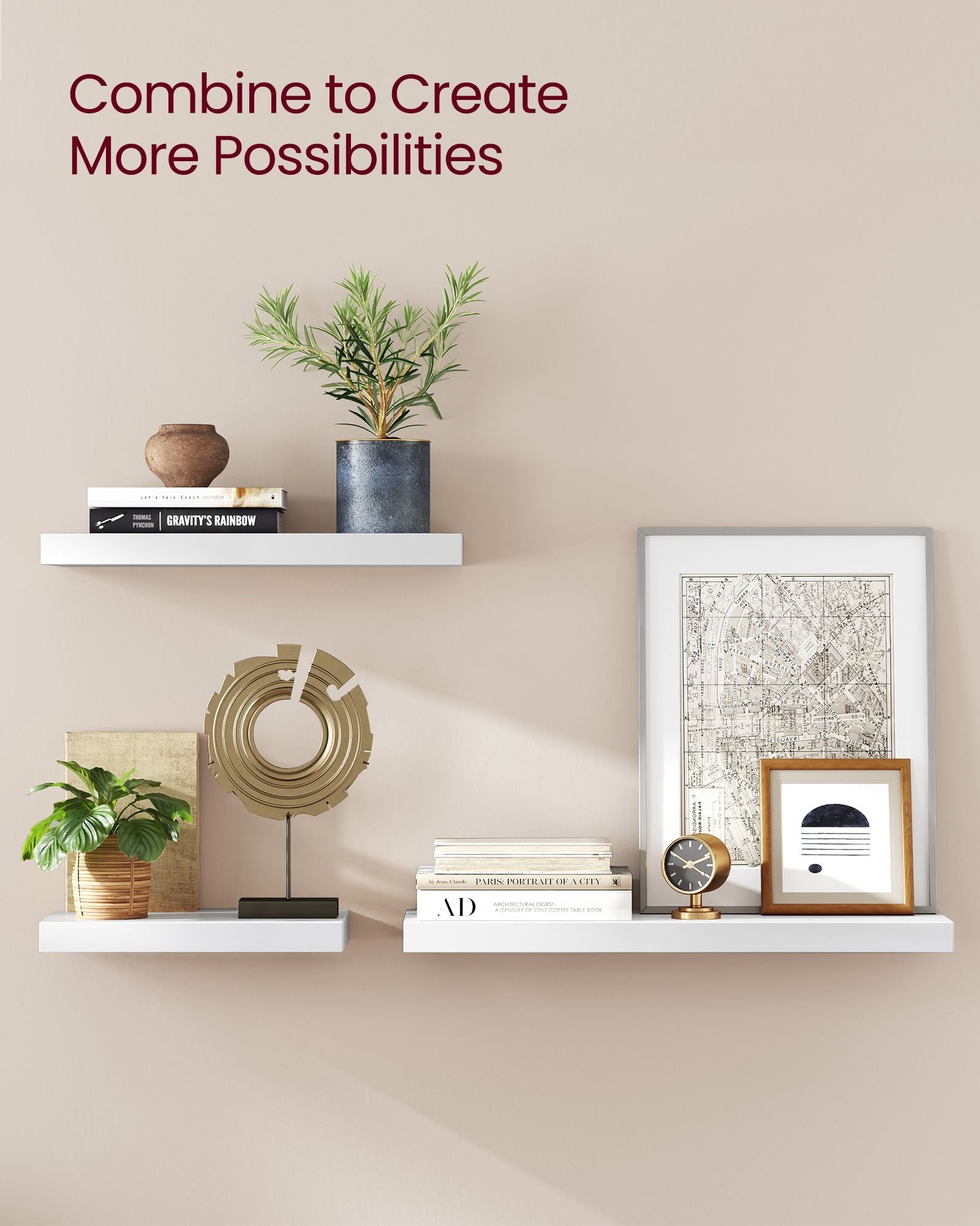 Floating Wall Shelf – Wood – Maple White – Versatile Display for Home Decor