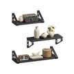 Set of 3 Floating Wall Shelves – Wood and Metal – Ink Black and Matte Black – Dual Mounting Options