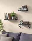 Set of 3 Floating Wall Shelves – Wood and Metal – Ink Black and Matte Black – Dual Mounting Options