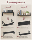 Set of 3 Floating Wall Shelves – Wood and Metal – Ink Black and Matte Black – Dual Mounting Options