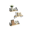 Set of 3 Floating Wall Shelves – Wood and Metal – Golden Oak and Matte Black – Dual Mounting Options