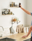 Set of 3 Floating Wall Shelves – Wood and Metal – Golden Oak and Matte Black – Dual Mounting Options