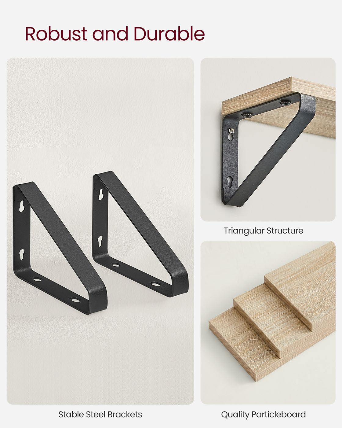Set of 3 Floating Wall Shelves – Wood and Metal – Golden Oak and Matte Black – Dual Mounting Options