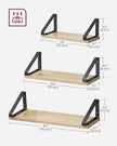 Set of 3 Floating Wall Shelves – Wood and Metal – Golden Oak and Matte Black – Dual Mounting Options