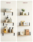 Set of 3 Floating Wall Shelves – Wood and Metal – Golden Oak and Matte Black – Dual Mounting Options