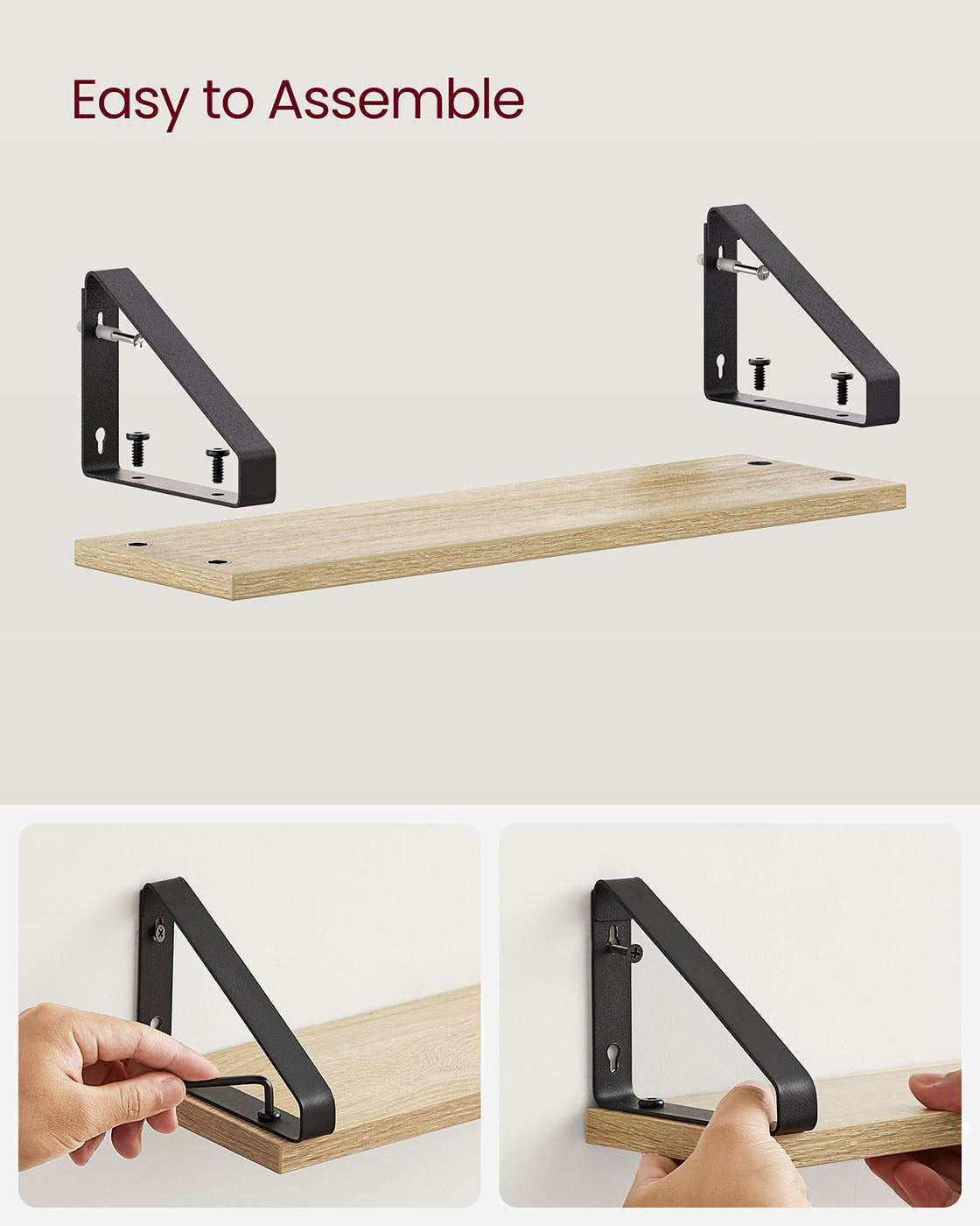 Set of 3 Floating Wall Shelves – Wood and Metal – Golden Oak and Matte Black – Dual Mounting Options