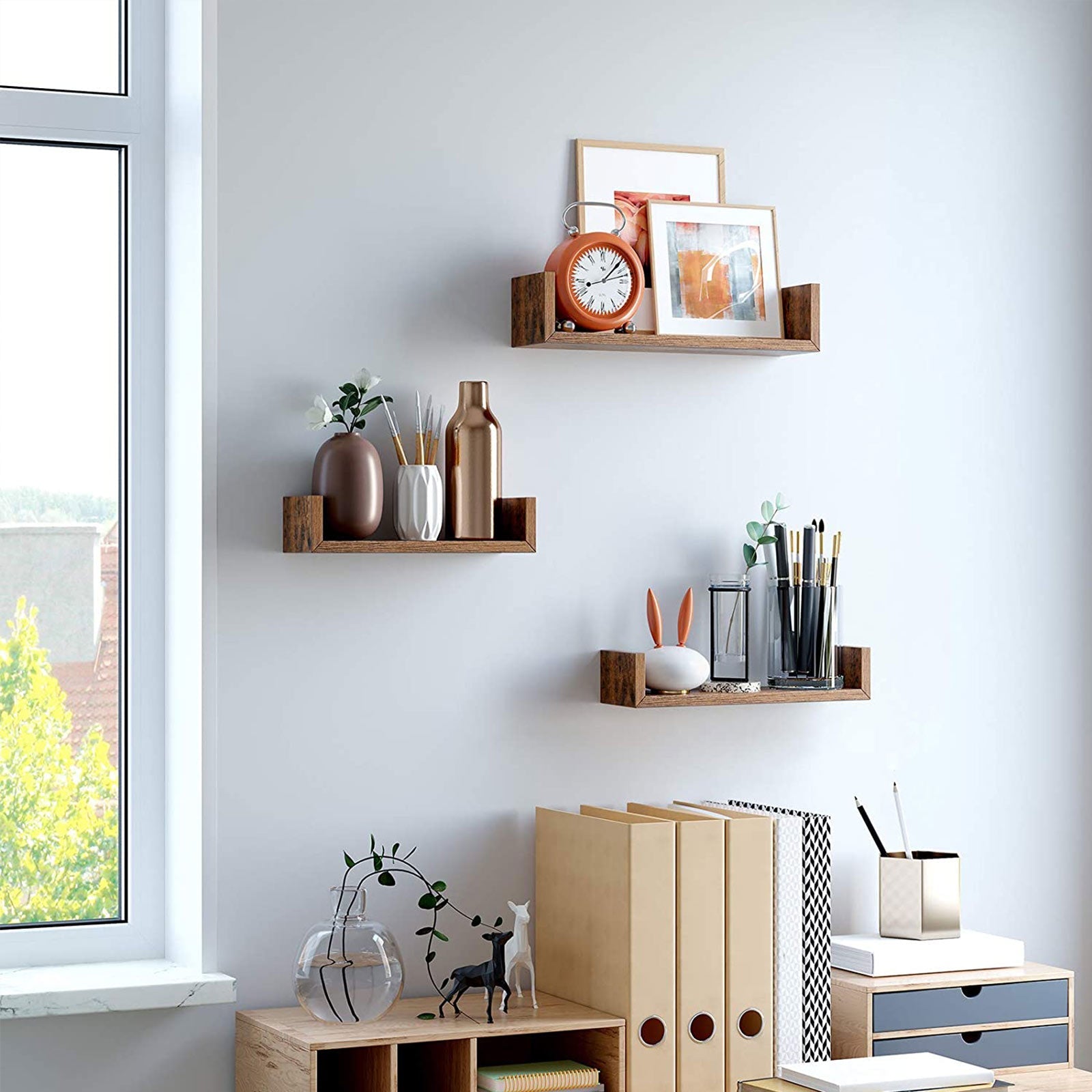 2-Tier Countertop Storage Shelf – Wood – Rustic Brown – Versatile for Home and Office Use