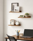 Floating Shelves – Wood – Rustic Brown – Set of 3, 38 cm Long with Front Edge