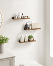 Floating Shelves – Wood – Rustic Brown – Set of 3, 38 cm Long with Front Edge