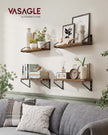 Set of 2 Floating Wall Shelves – Wood and Metal – Rustic Brown and Matte Black – Dual Mounting Options