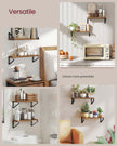 Set of 2 Floating Wall Shelves – Wood and Metal – Rustic Brown and Matte Black – Dual Mounting Options