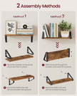 Set of 2 Floating Wall Shelves – Wood and Metal – Rustic Brown and Matte Black – Dual Mounting Options