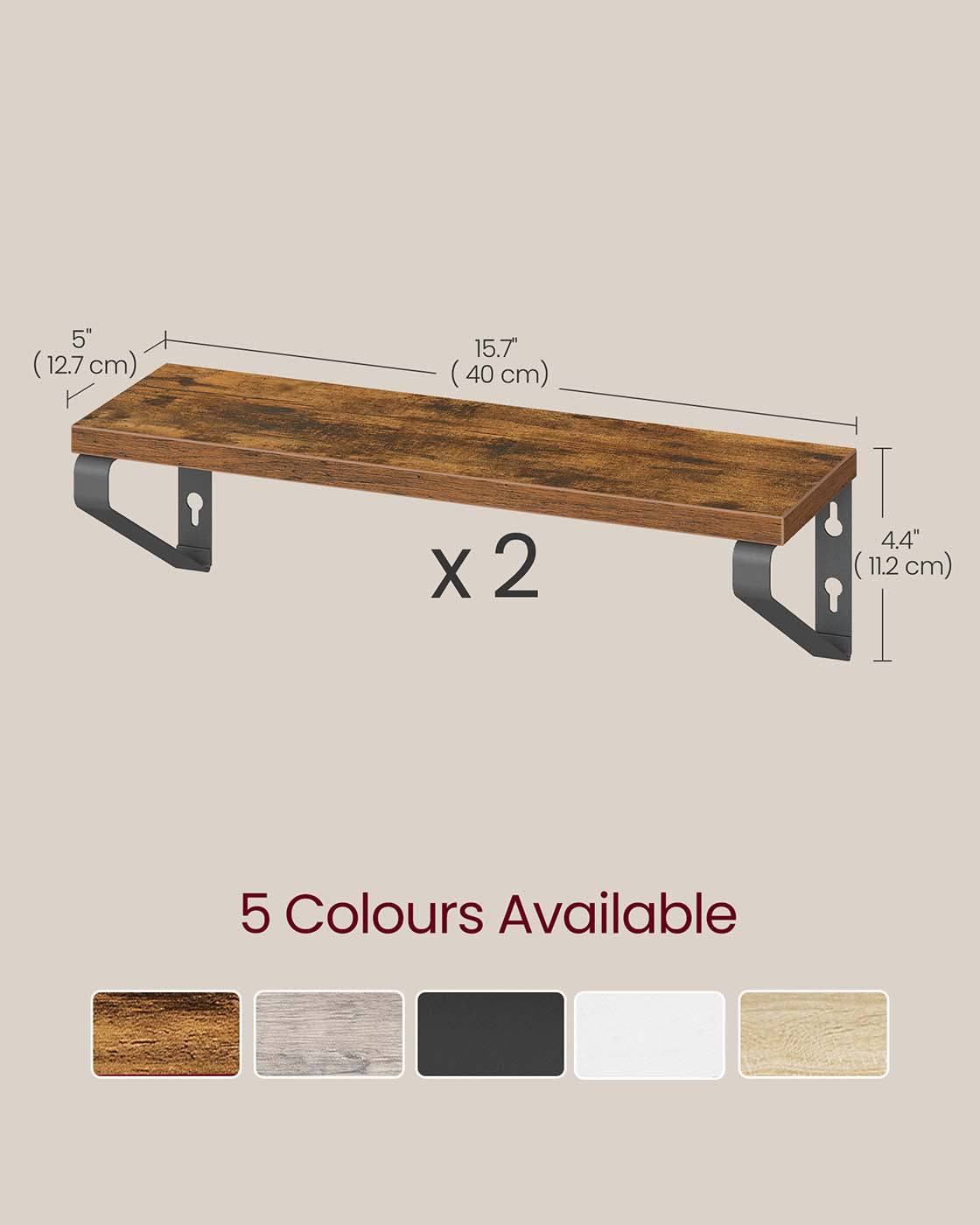 Set of 2 Floating Wall Shelves – Wood and Metal – Rustic Brown and Matte Black – Dual Mounting Options
