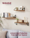 Set of 3 Wall Mounted Floating Shelves – Wood and Metal – Rustic Brown and Matte Black – Versatile 2 Mounting Options