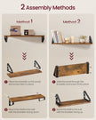 Set of 3 Wall Mounted Floating Shelves – Wood and Metal – Rustic Brown and Matte Black – Versatile 2 Mounting Options