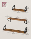 Set of 3 Wall Mounted Floating Shelves – Wood and Metal – Rustic Brown and Matte Black – Versatile 2 Mounting Options