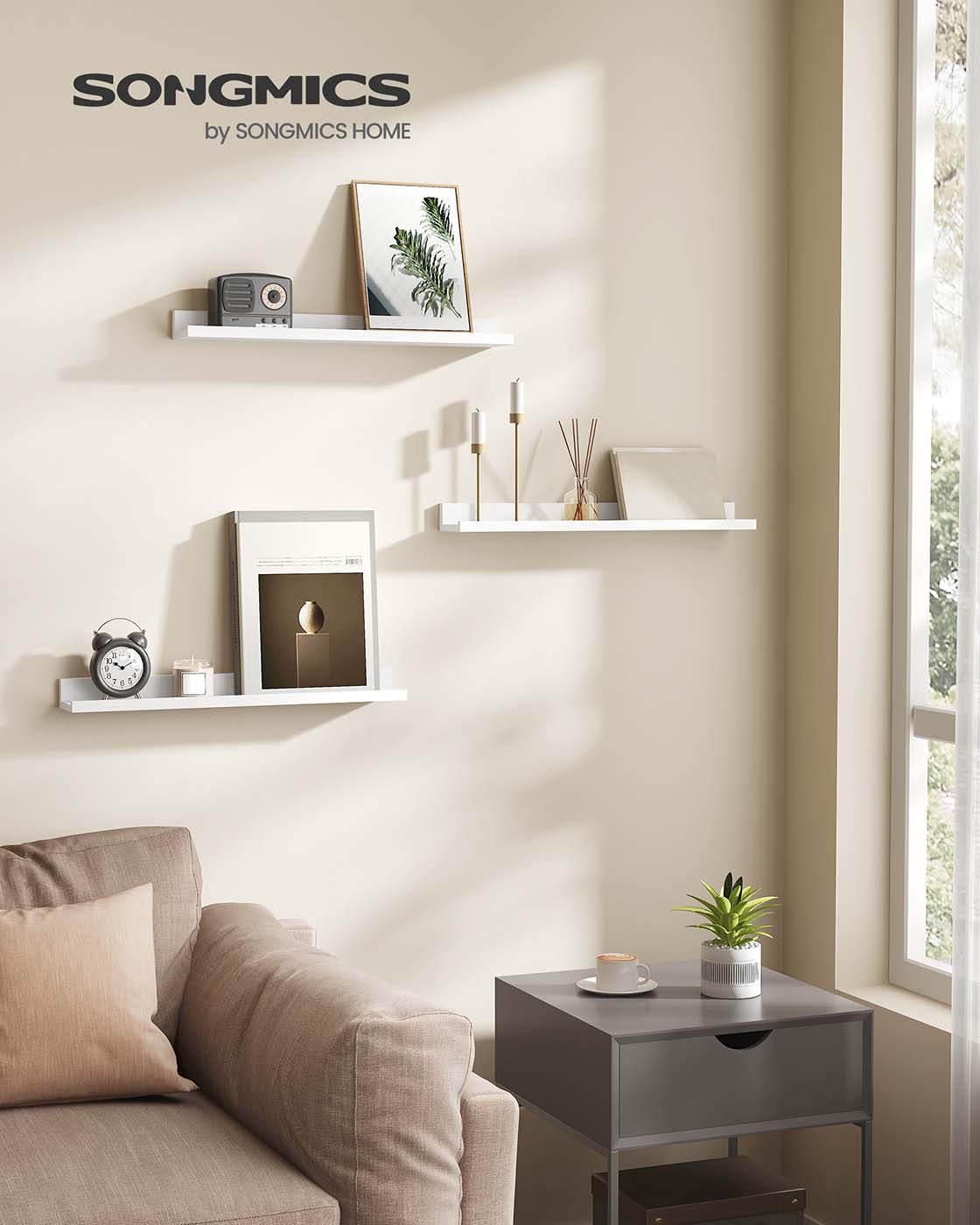 Set of 3 Floating Shelves – MDF – Matte White – Versatile Display for Home and Office
