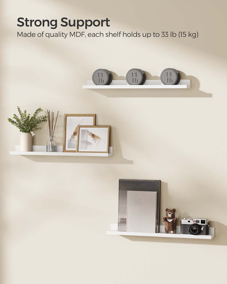 Set of 3 Floating Shelves – MDF – Matte White – Versatile Display for Home and Office