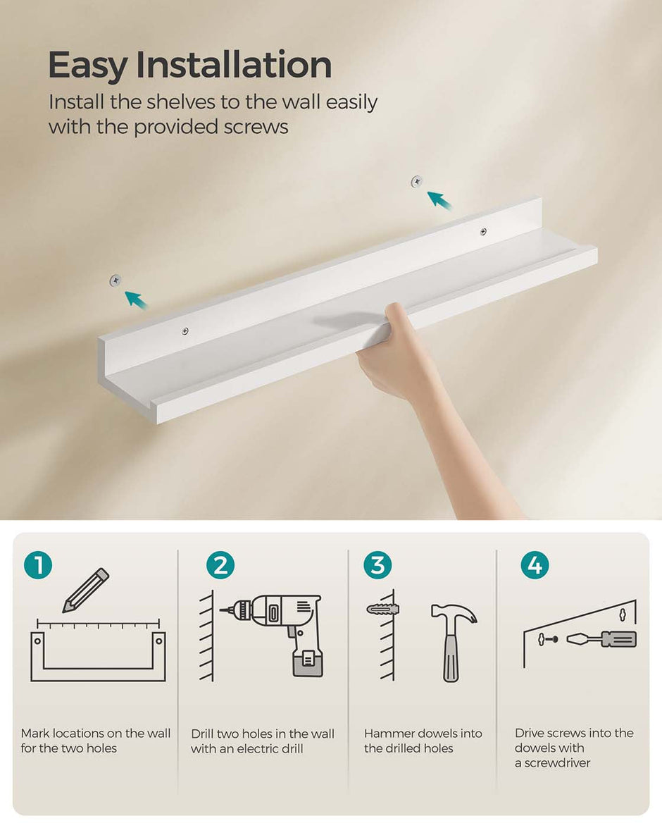 Set of 3 Floating Shelves – MDF – Matte White – Versatile Display for Home and Office