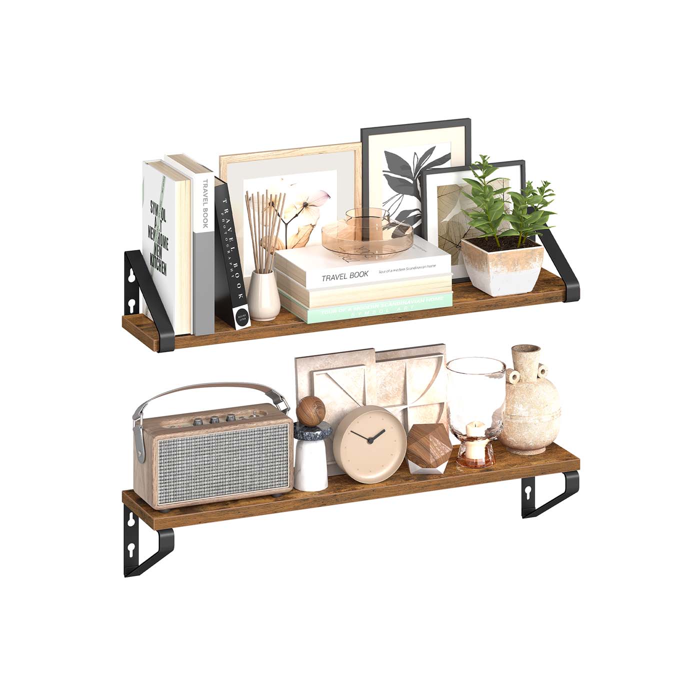 Set of 2 Floating Shelves – Engineered Wood – Matte White – Front Edges Design