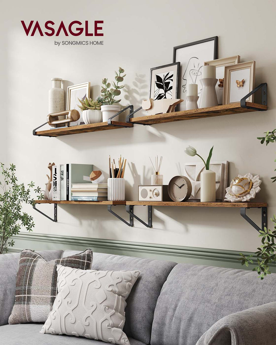 Set of 2 Floating Shelves – Engineered Wood – Matte White – Front Edges Design