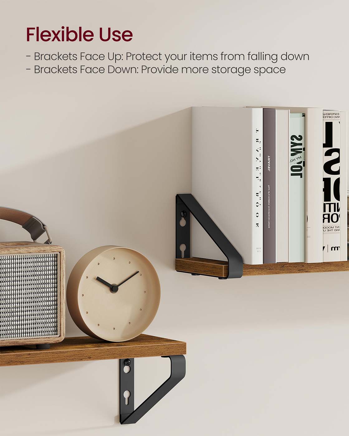 Set of 2 Floating Shelves – Engineered Wood – Matte White – Front Edges Design