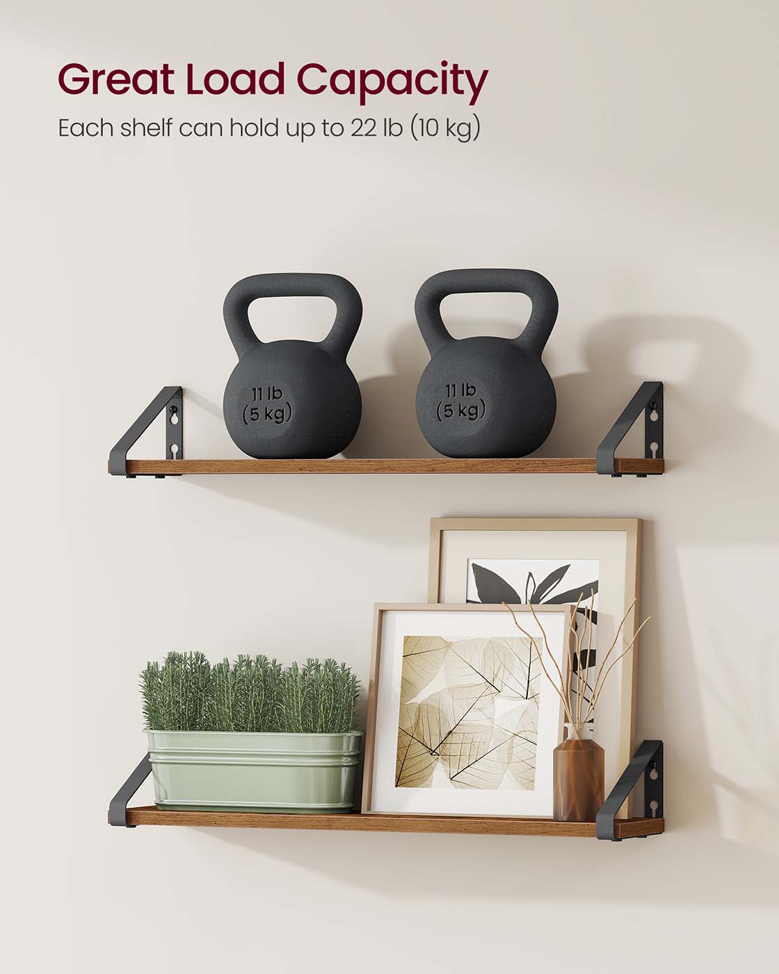 Set of 2 Floating Shelves – Engineered Wood – Matte White – Front Edges Design