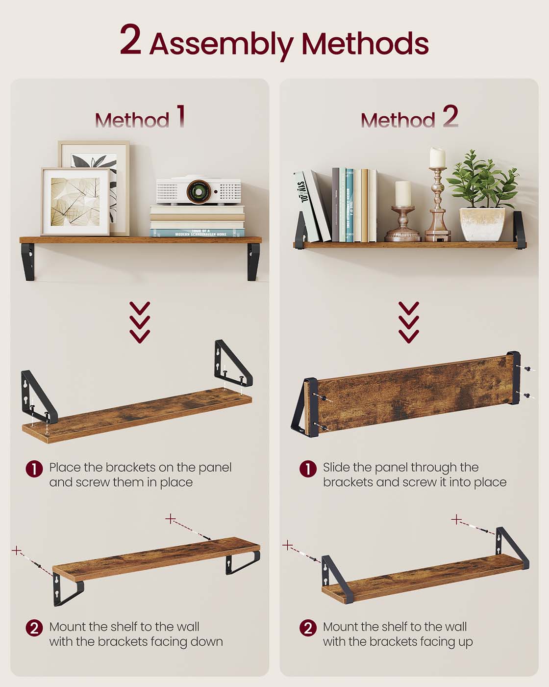 Set of 2 Floating Shelves – Engineered Wood – Matte White – Front Edges Design