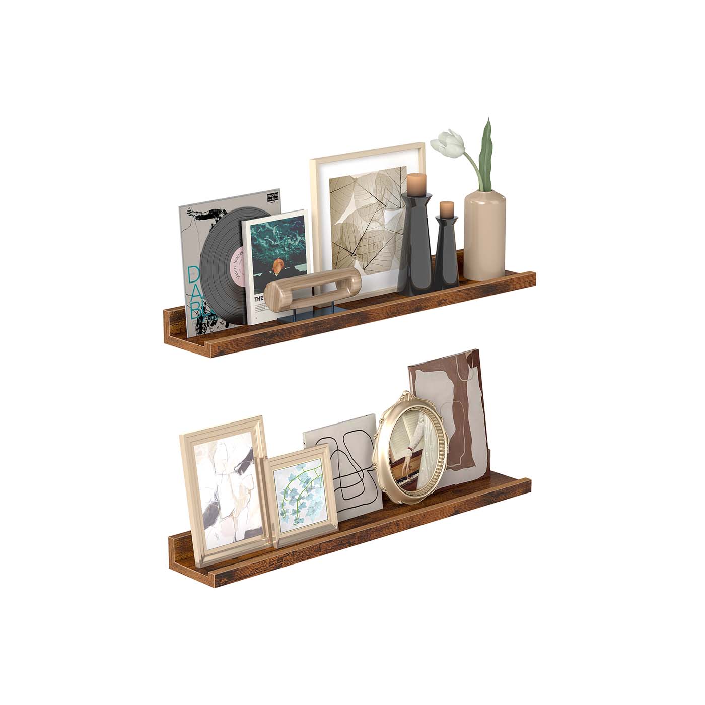 Set of 2 Floating Shelves – Engineered Wood – Matte White – Front Edges Design