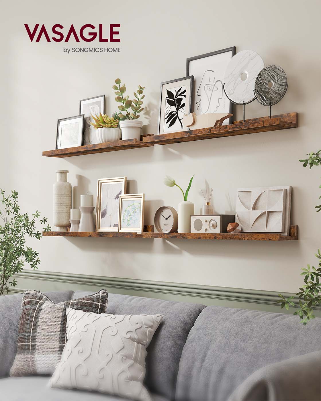 Set of 2 Floating Shelves – Engineered Wood – Matte White – Front Edges Design