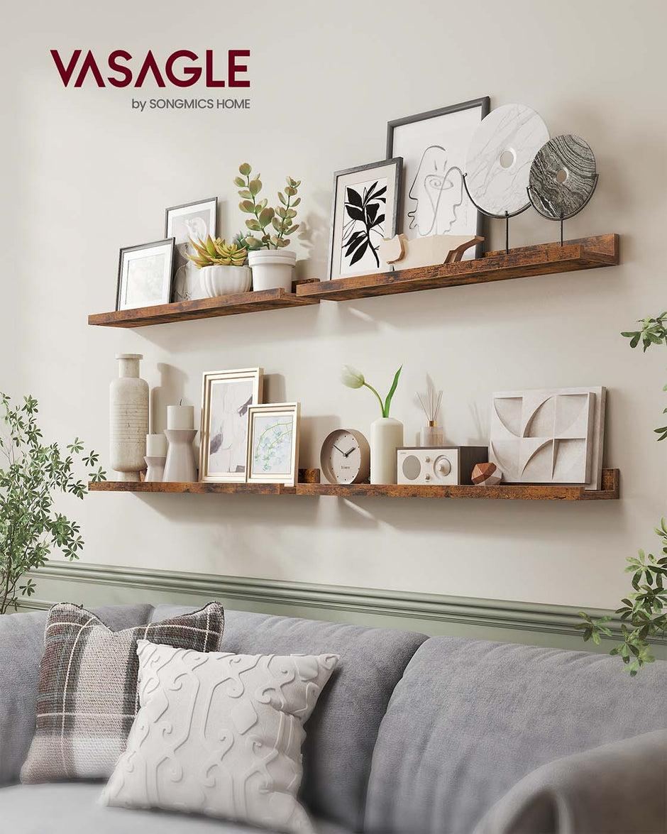 Set of 2 Floating Shelves – Engineered Wood – Matte White – Front Edges Design