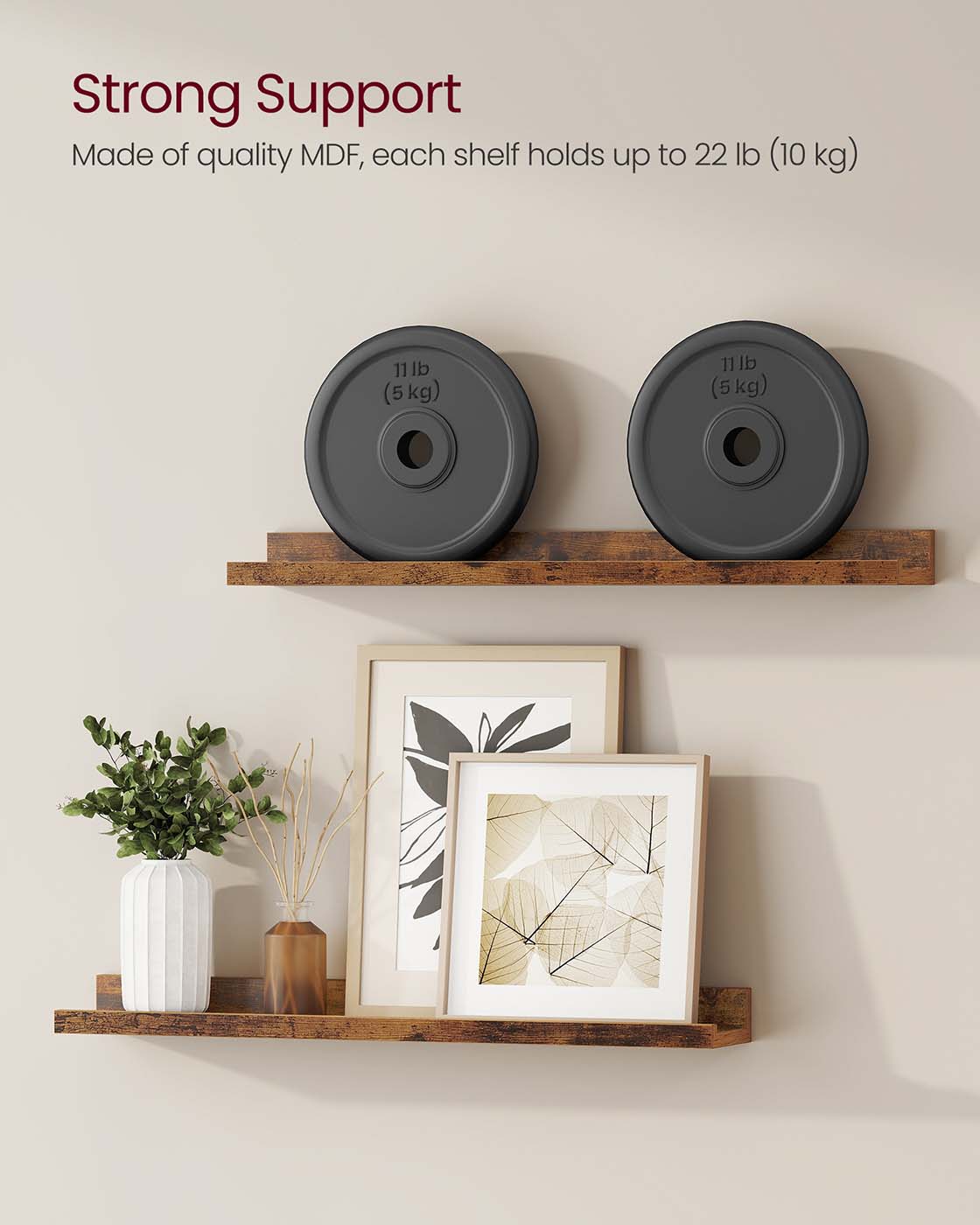Set of 2 Floating Shelves – Engineered Wood – Matte White – Front Edges Design