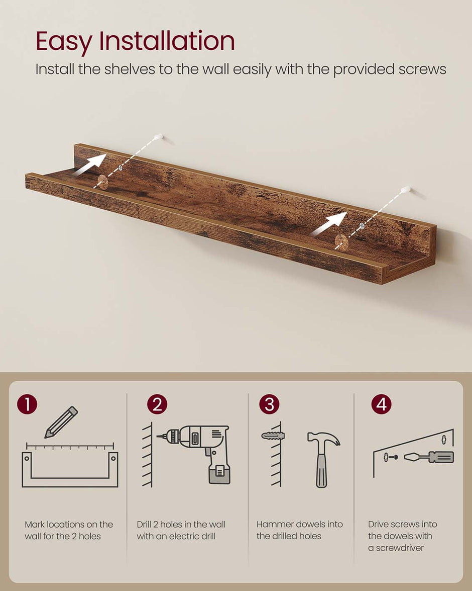 Set of 2 Floating Shelves – Engineered Wood – Matte White – Front Edges Design