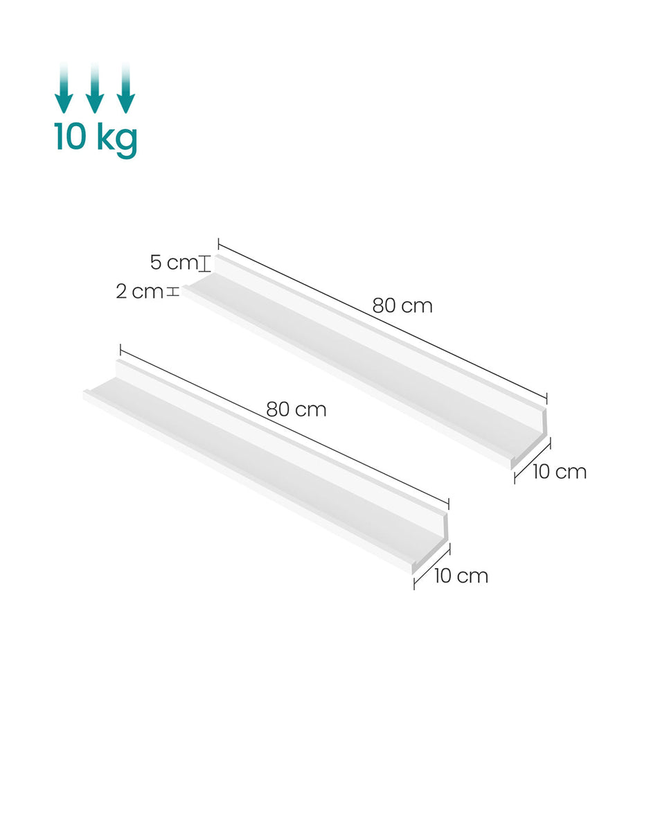 Set of 2 Floating Wall Shelves – Wood – Matte White – Front-Edge Design for Picture Frames and Trinkets