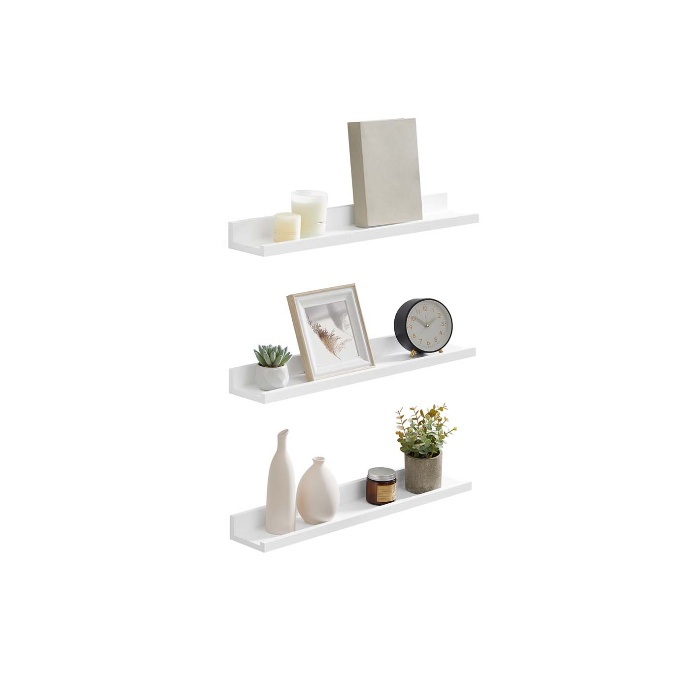 Floating Shelves – MDF – White – High-Gloss Finish – Set of 3, 10 x 80 cm